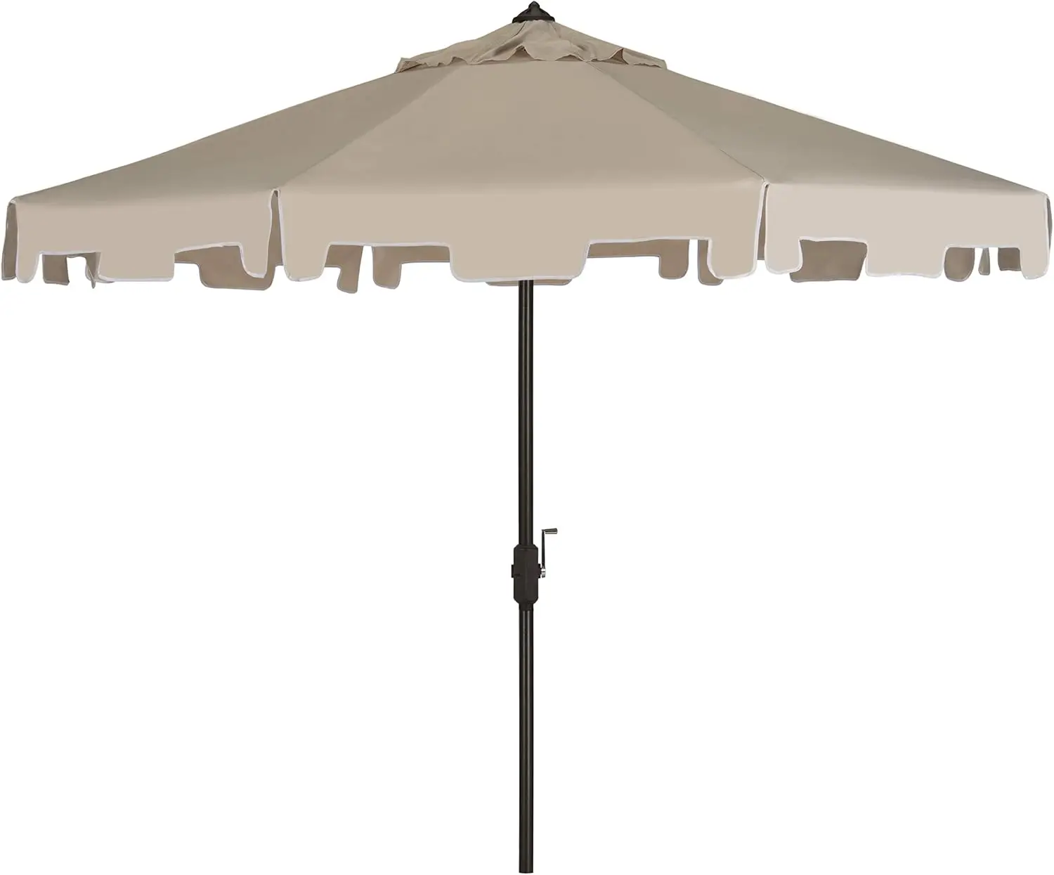 9‑Foot Crank Patio Umbrella with Tilt Mechanism, Beige Canopy, Brown Aluminum Pole and Valance Trim, Outdoor Shade Shelter for Patio, Deck, Poolside and Backyard