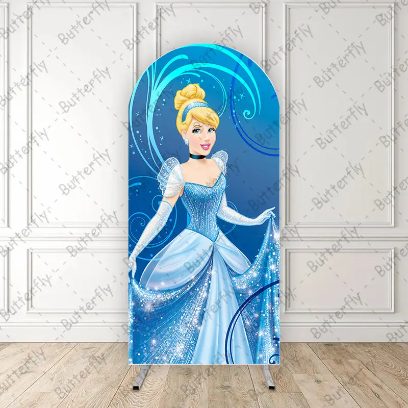 

White Glitter Blue Dress Cinderella Princess Cartoon Disney Arch Photo Backdrop Cover Girls Birthday Party Background Decoration