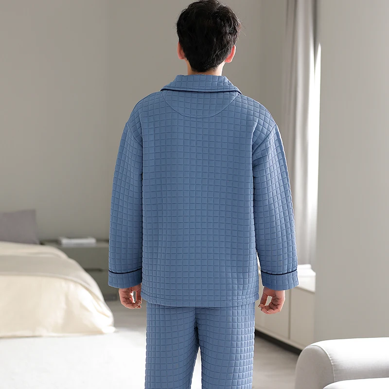 Warm Male Plaid Pajamas Three-Layer Thin Quilted Autumn Winter Sleepwear Set Air Cotton Casual Men Home Clothes Cardigan Pijamas