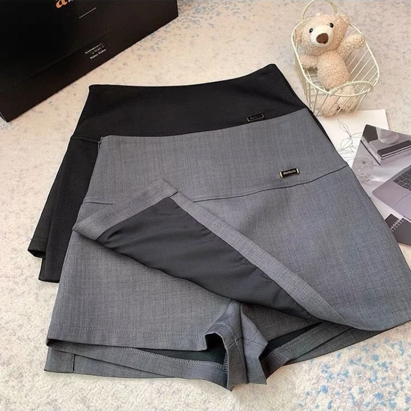 กระโปรงสั้นทรงเอ สีดำ ครึ่งตัว เอวสูง ผอมเพรียว สไตล์เปิดเป้า สำหรับผู้หญิง ฤดูใบไม้ผลิและฤดูร้อน รุ่นใหม่