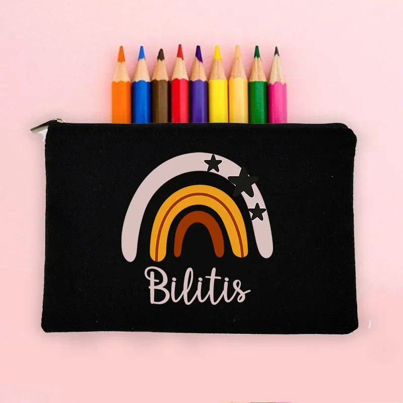 Personalized Pencil Bag Custom Rainbow with Name Stationery Supplies Storage Bags Student Large Capacity Pencil Case Kids Gift