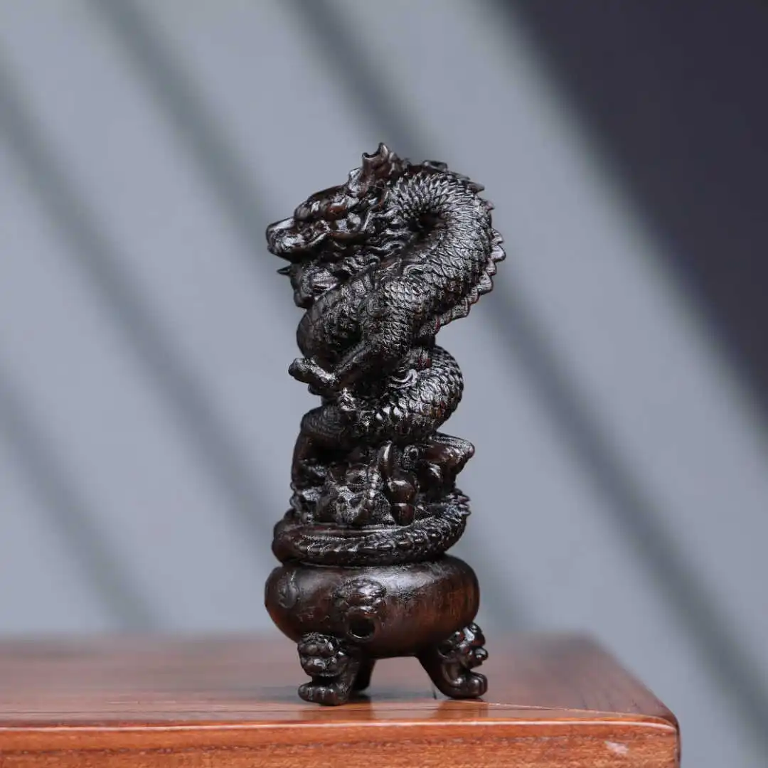 Wood Carving Chinese Cornucopia Kowloon Column Decoration Home Living Room TV Cabinet Fortune Crafts