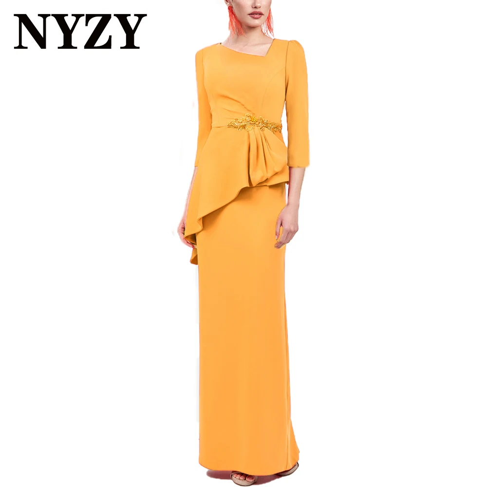 NYZY-M409 Mãe dos vestidos de noiva, mangas 3/4, vestido longo laranja, vestidos de coquetel para festa de casamento, Guest Wear, M409, 2024