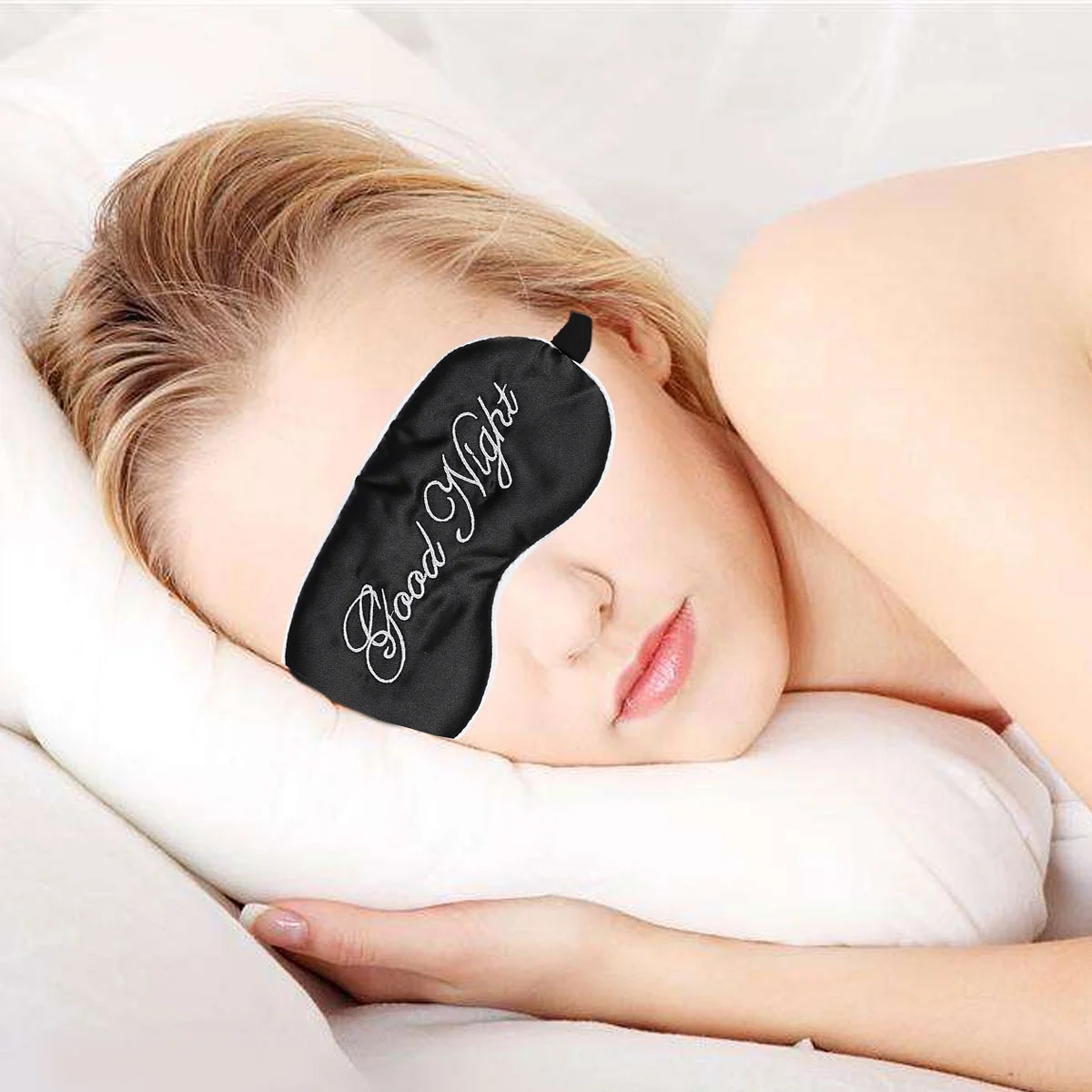 

Silk Sleep Eye Mask Black White Inserted Line Soft Breathable Adjustable Strap Eyeshade for Sleep Travel Meditation