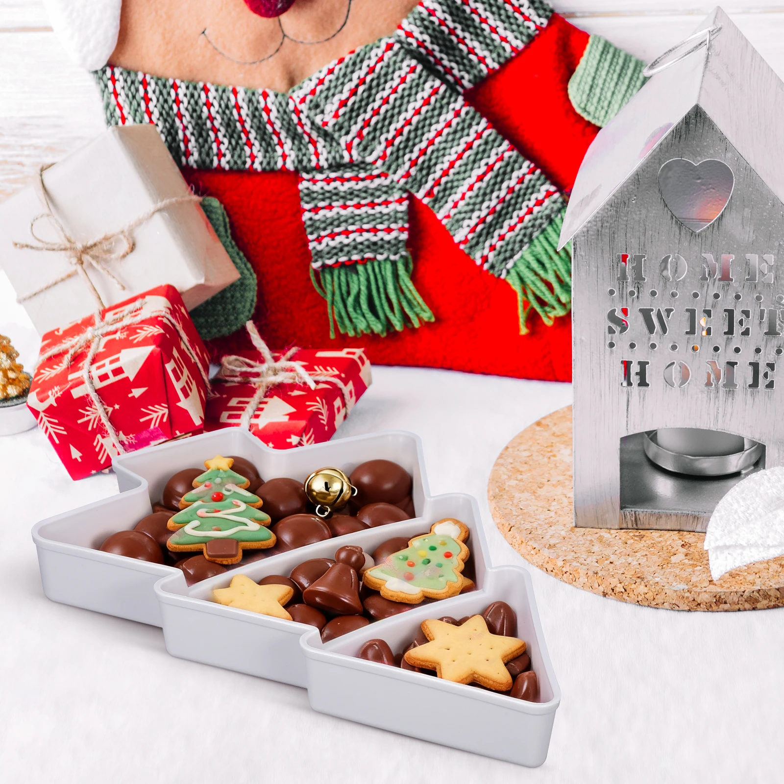 

Holiday Themed Christmas Tree Fruit Plate 3 Tier Plastic Dishes Serving Tray for Party Tabletop Use At Home White