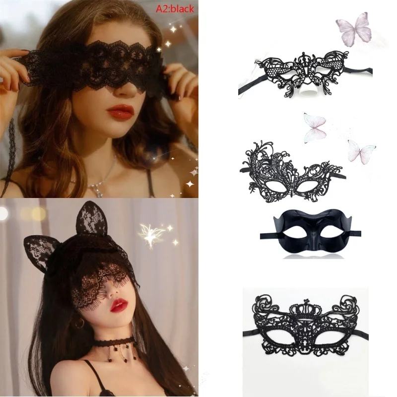 セクシーなレースマスク女性ハロウィンパーティー目マスク刺繍マボールコスプレ衣装カーニバルハーフフェイスマスク半透明猫