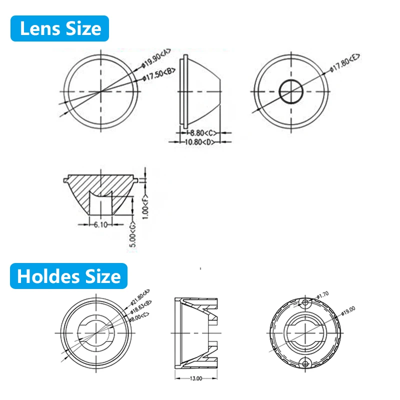 10pcs High Power 1W 3W 5W LED Lens 20MM PMMA Lenses With Two Feet Collimator Bracket 5 15 30 45 60 90 120Degree Black White Hold