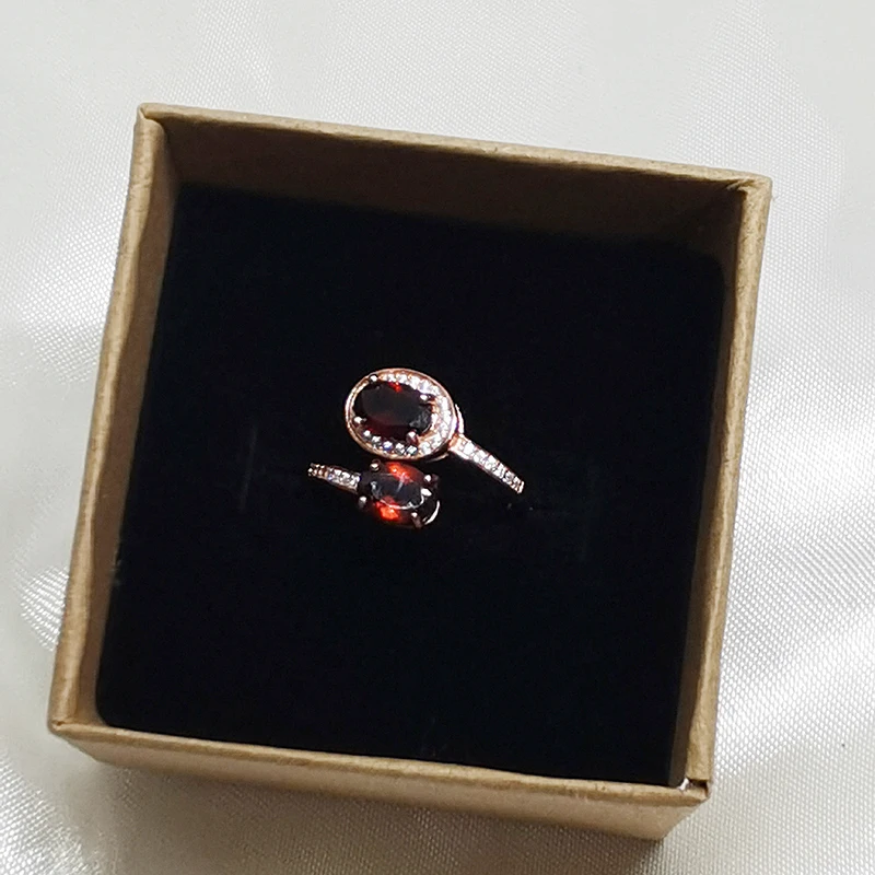 MeiBaPJ anello alla moda con gemme di granato rosso naturale di alta qualità per donna, vero gioiello in argento Sterling 925