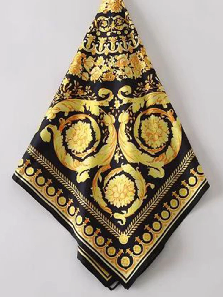 Mehrfarbiger Retro-Seidenschal mit geometrischem Muster, modischer und vielseitiger quadratischer Kopftuchschal, kleiner Schal