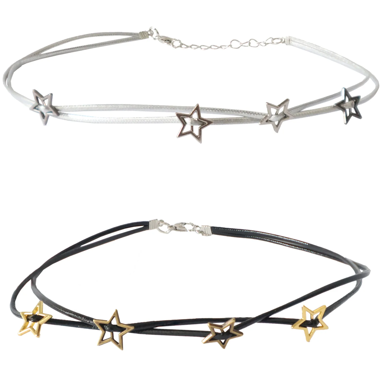 

Y2K for Wome Hottie Hollow Star Double Layered Choker Necklaces Silver Color Leather Rope Necklaces Party Jewelry Accessories