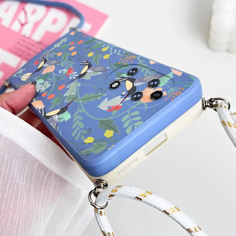 Free Bird Crossbody Lanyard Silicone Phone Case For Huawei P50 P40 P30 P40 Lite P20 Nova 10SE Mate 50 40 30 Pro Cover image 4