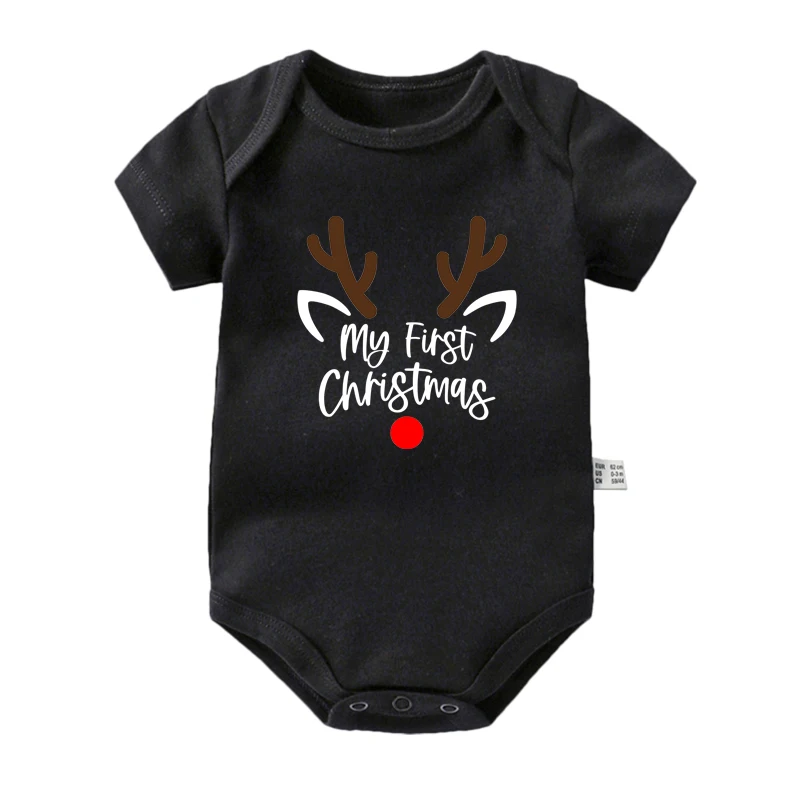 My First Christmas Baby Romper Reindeer Antlers Red Nose Print Newborn Bodysuit Xmas Holiday Photo Outfit Infant Onesies view 5