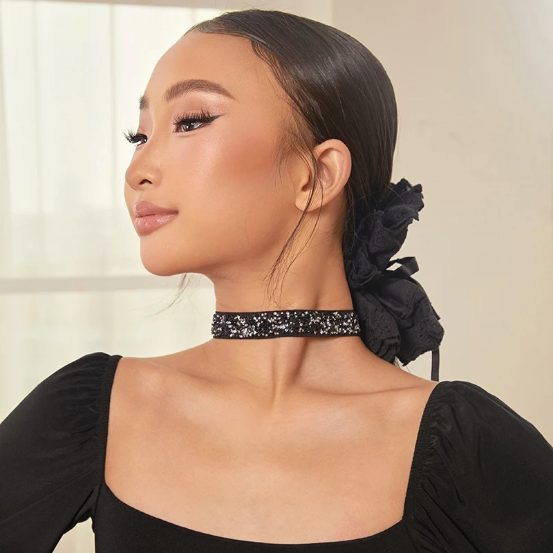 ZYM Latin Dance Accessories Girls Women Rhinestone Necklet Calf Ornament Elastic Necklace Competition Performance Costume V24818