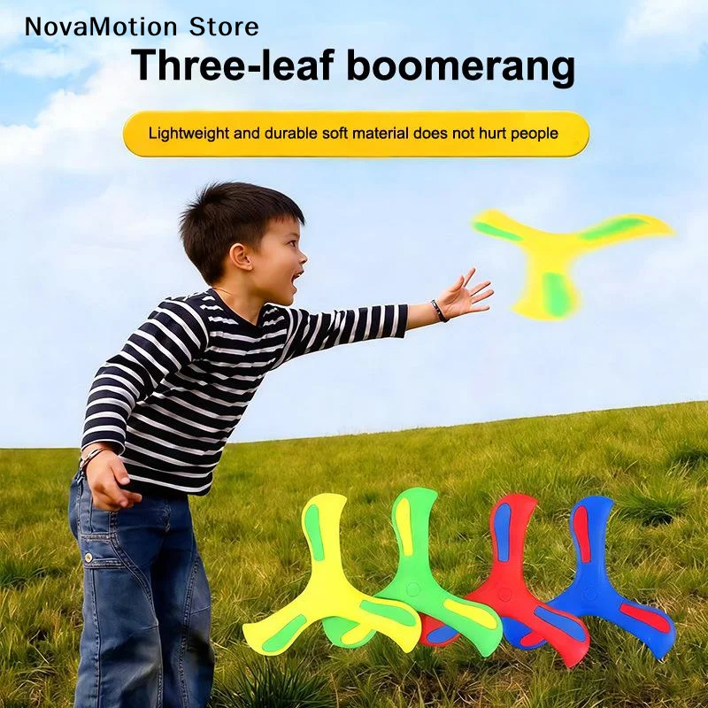 Outdoor Sport Flying Disc Toy Luminous EVA Touching Boomerang Return Dart Three-Leaf Cross Hand Throw Spinner Interactive Game