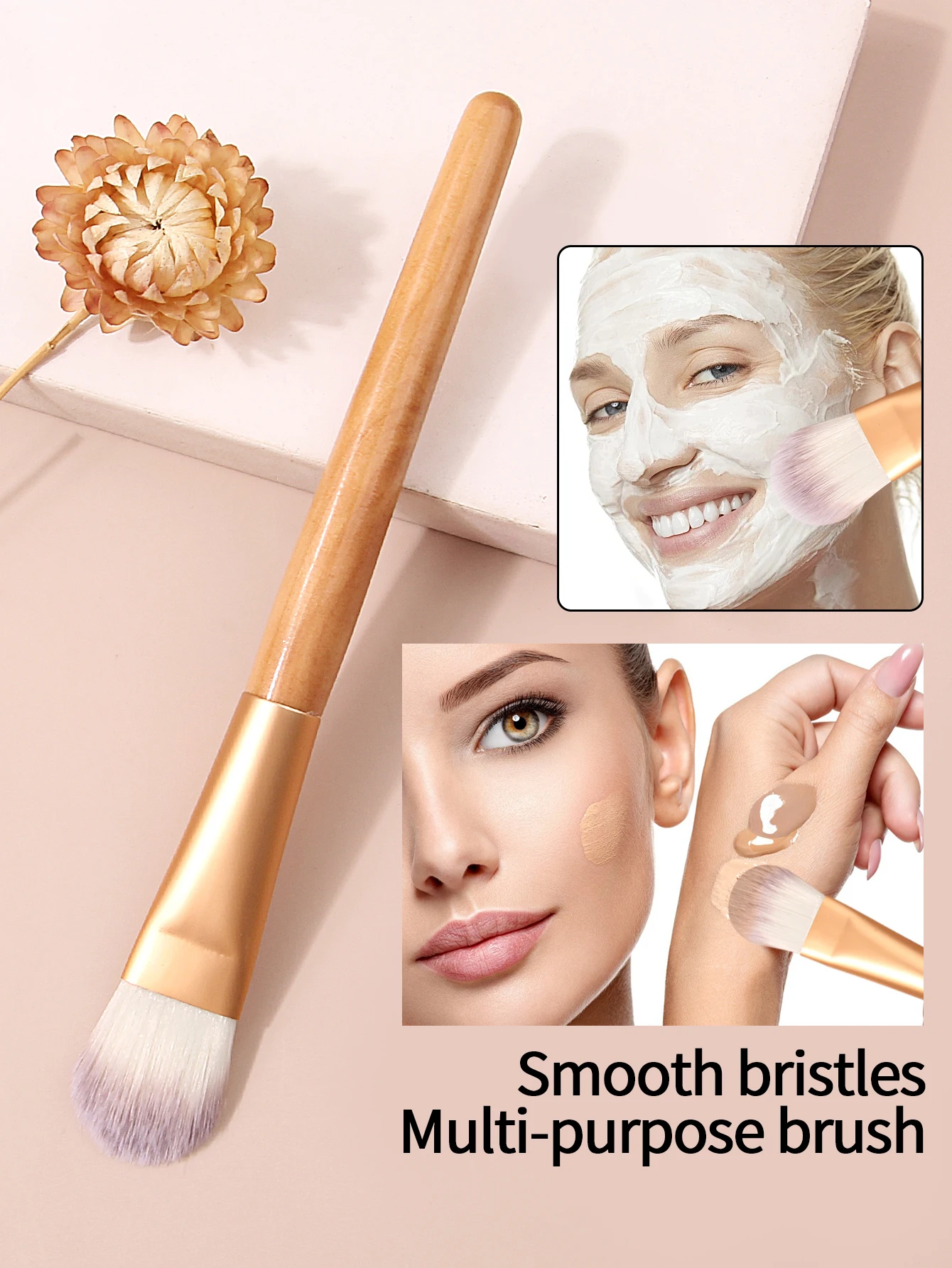 Brocha de base dorada de alta calidad, pincel plano para máscara de lengua, sin rastro, no comer polvo, base ligera, maquillaje líquido bru, 1 unidad