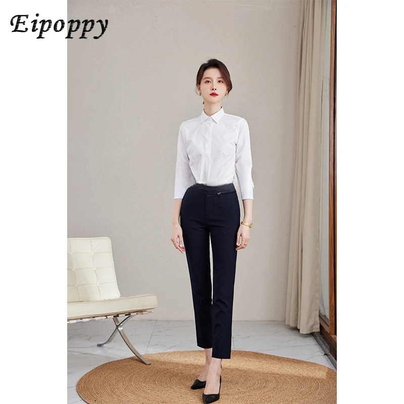 Professional long sleeved white shirt for women