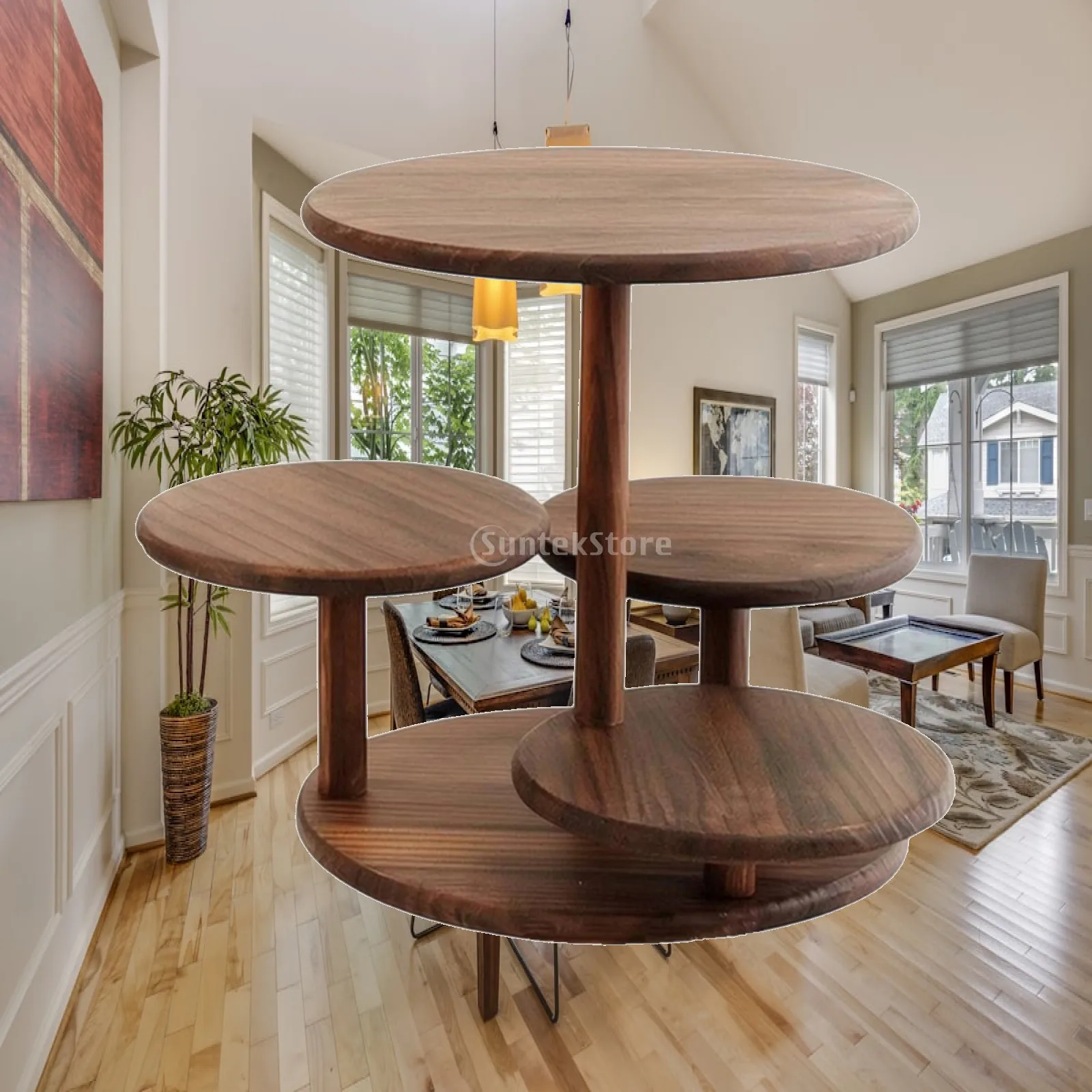 Carbonized Wood Dessert Stand Multi Level Cake Pedestal for Wedding Sweet Table Bakery Showcase Serving