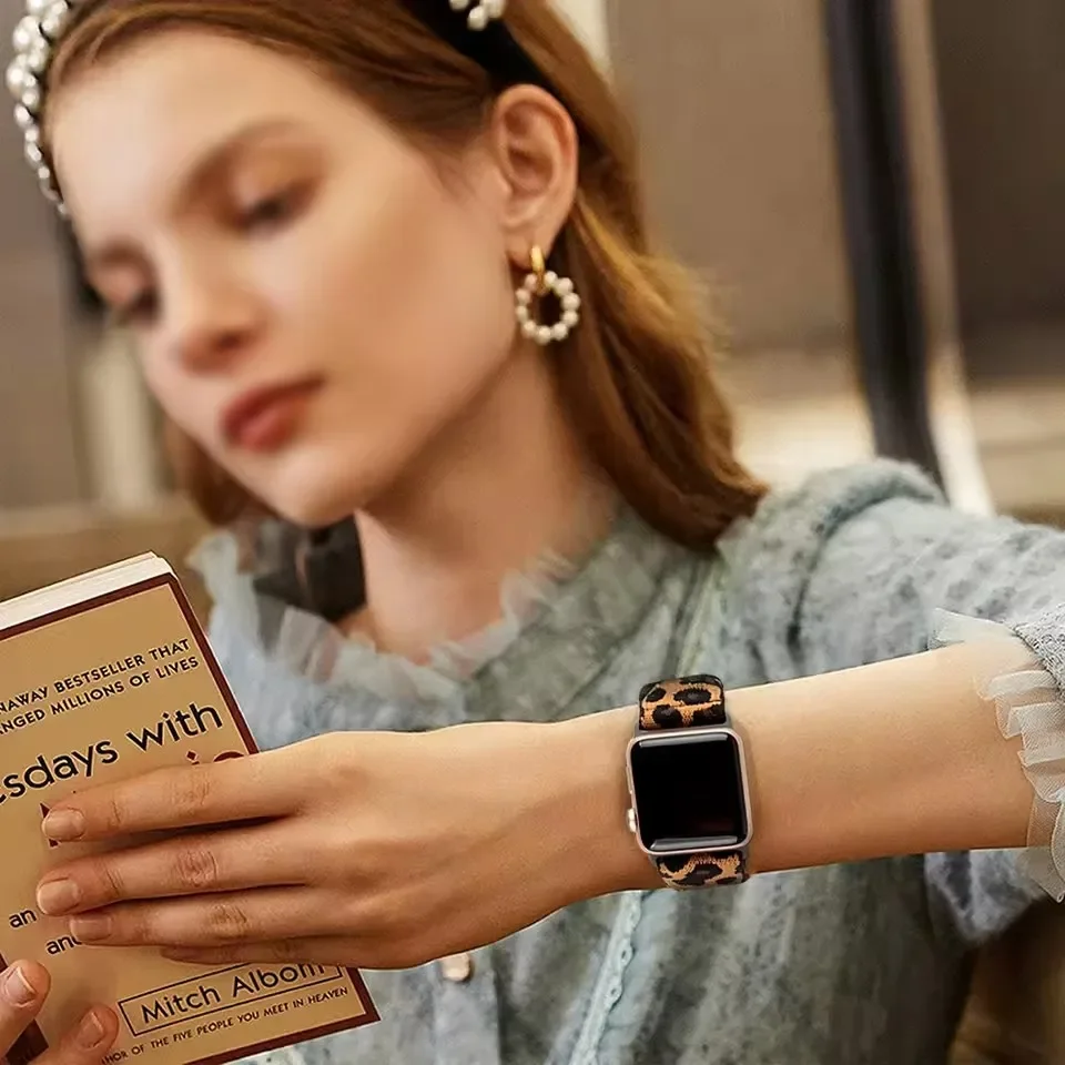 موضة ليوبارد طباعة النايلون حزام قابل للتعديل ل Iwatch الفرقة 42 مللي متر 46 مللي متر 49 45 44 42 41 40 38 ل Iwatch سلسلة الترا 10 9 8 7 SE