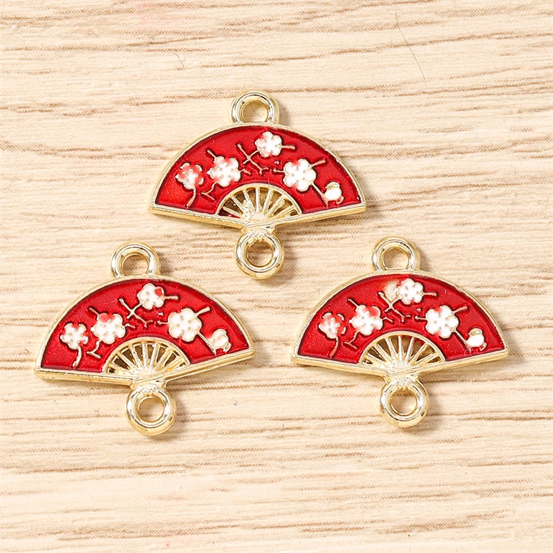 10 Stück 16 x 14 mm niedliche bunte Emaille-Blumen-Fächer-Charms-Anschlüsse für Schmuckherstellung, Halsketten, Armbänder, DIY-Bastelzubehör – Detail 5