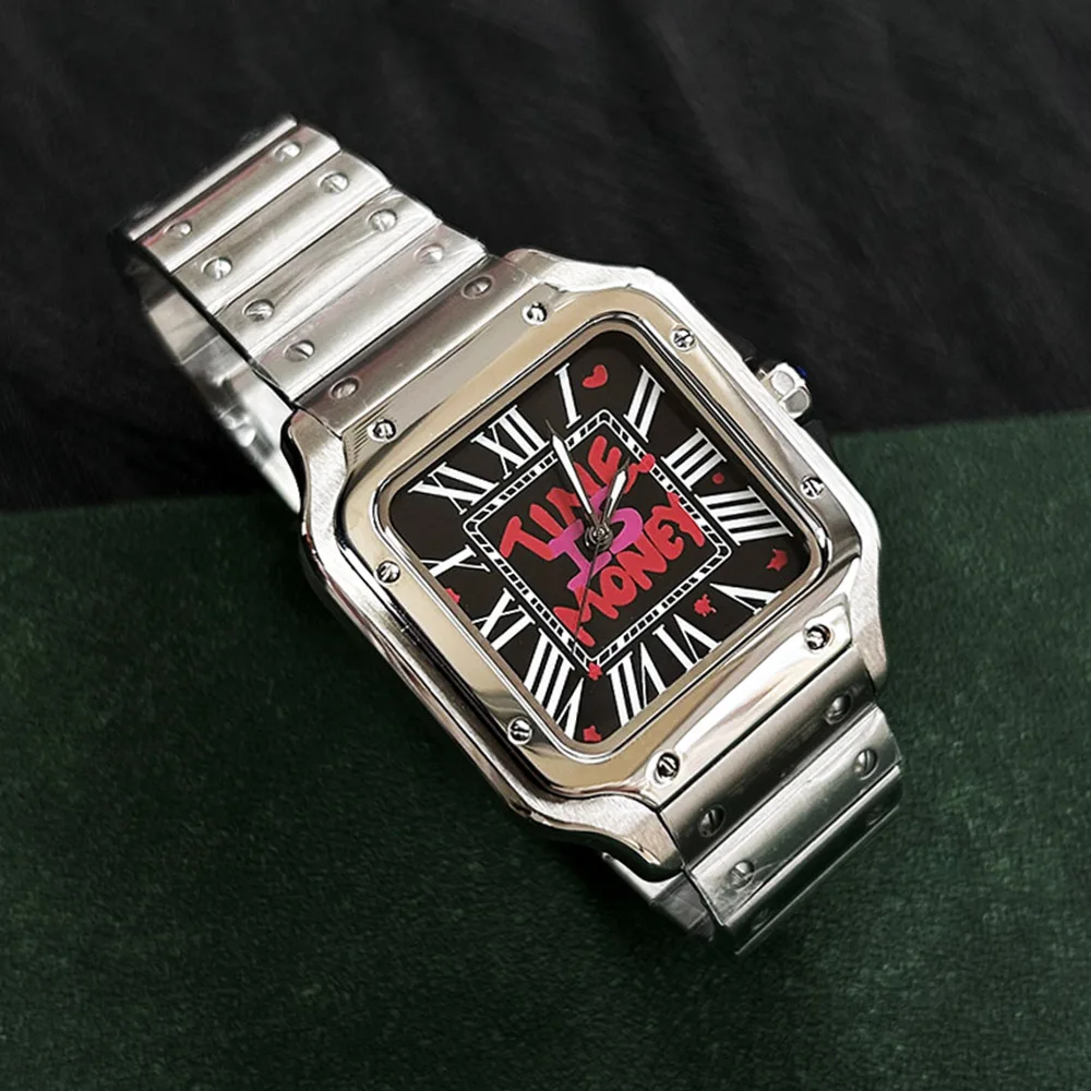 Orologio da uomo Orologio NH35 quadrante personalizzato quadrante quadrato fibbia pieghevole in acciaio inossidabile, adatto per accessori per orologi con movimento NH35