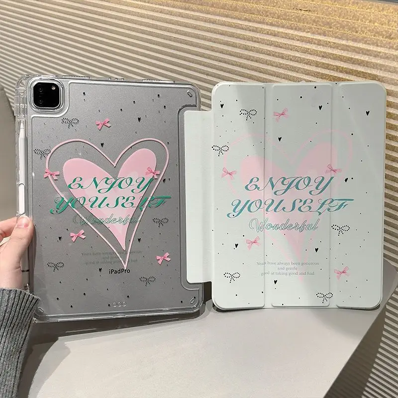 Mint Green Love English Cat Pillow Tablet Case For iPad Pro 13 11th A16 12.9" 10 9 8 7 6 5 Th Air 5 4 3 2 1 Mini 7 6 Cover