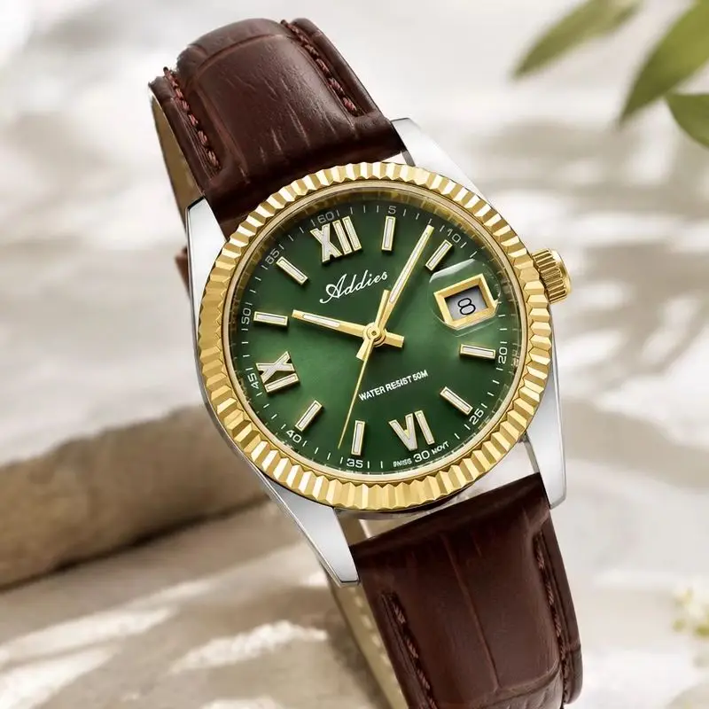 ADDIES Date Display Ladies Quartz Watch 50M Waterproof BGW9 Luminous Sapphire Glass Watches 28mm 316L Stainless Steel Wristwatch