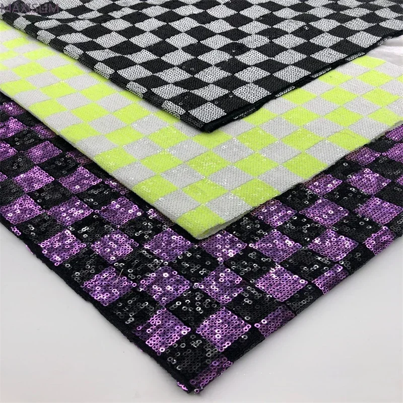 3MM Sequin Fabric Flannel Checkered Pattern Fabric Wholesale Background Tablecloth Dress Boxes Bags Home Decoration Wide：125CM