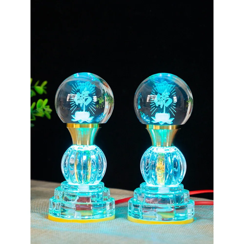Buddha supply lamp colorful long light lotus LED crystal lotus lamp lotus flower Guanyin Buddha lamp plug-in