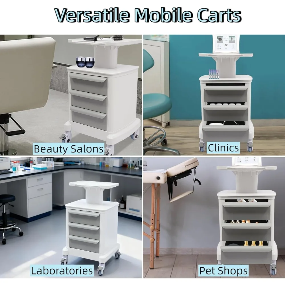 عربة طبية متنقلة مع 3 أدراج، عربة أدوات مع عجلات، عربة تخزين مكتب المستشفى التجارية، عربة تخزين صالون التجميل