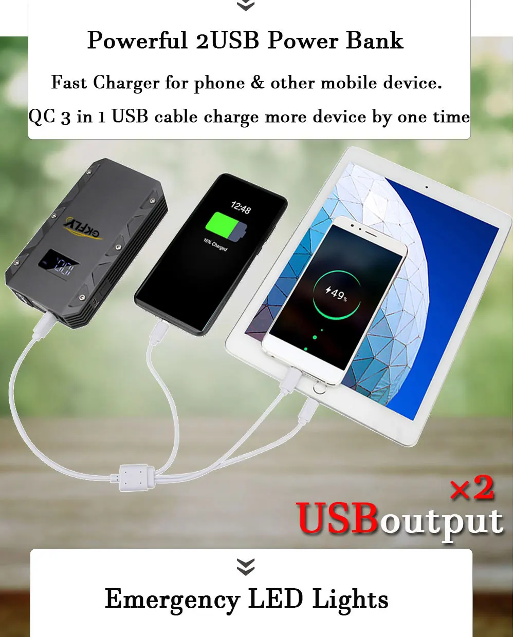GKFLY 3000A Auto Starthilfe 12V Startgerät Power Bank Auto Batterie Booster Ladegerät Für Benzin Diesel Auto Starter – Detail 7