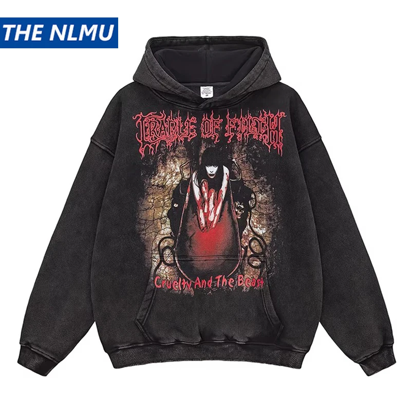 

Весенняя толстовка оверсайз 2026 года в уличном стиле, винтажная, с эффектом потертости, с мультяшным принтом, унисекс, пуловер, свитшот, верхняя одежда