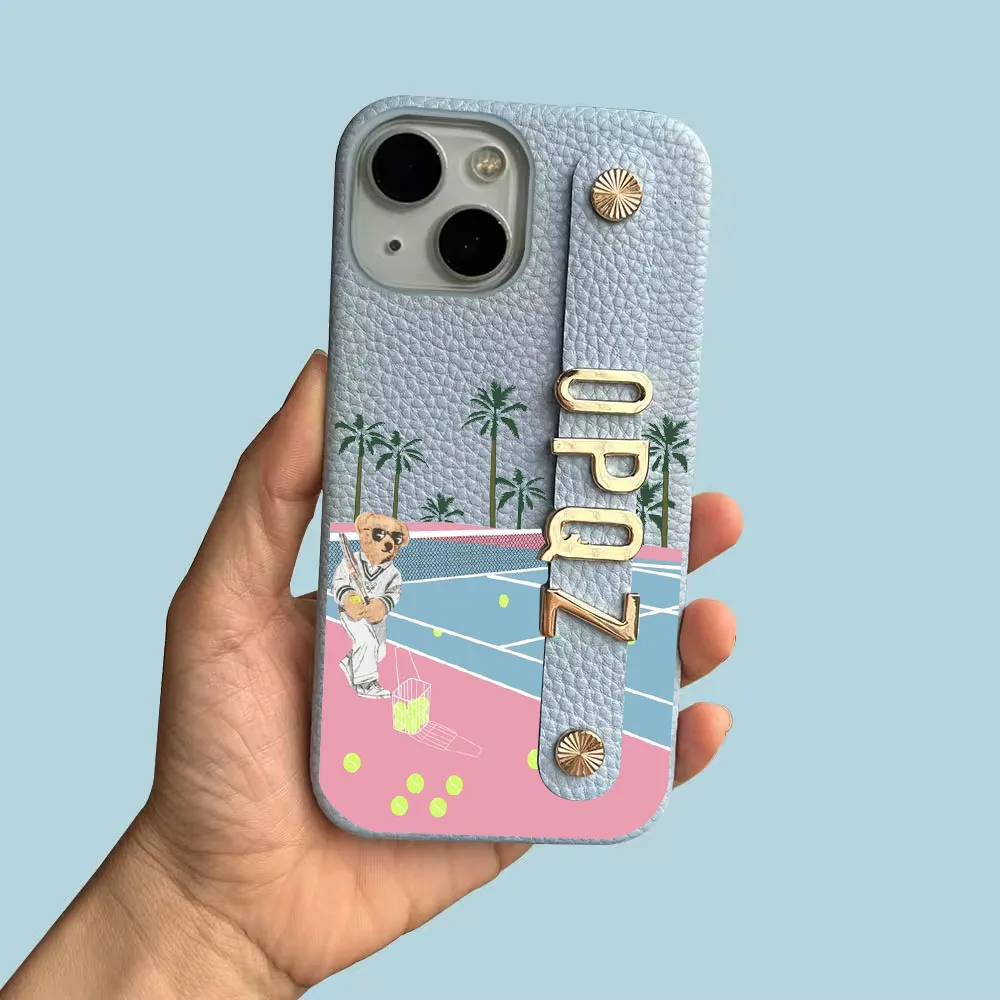 Personalized Customized Metal Name Letter Leather Case For Iphone 15 pro max 14 13 Pro Max 12 16 11 kafr letters Luxury Covers