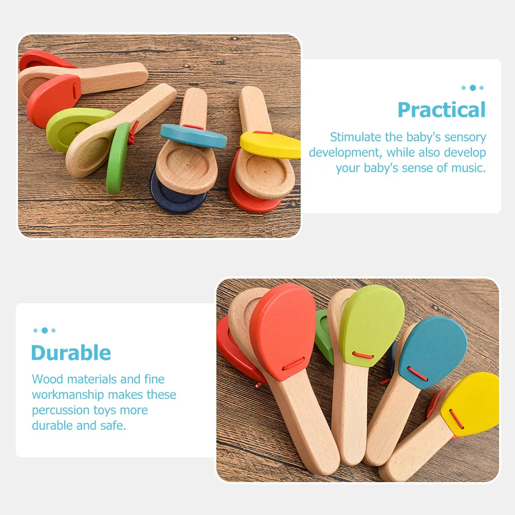 3Pcs Wooden Castanet Percussion Musical Instruments Educational Sensory Development Instruments Castanet