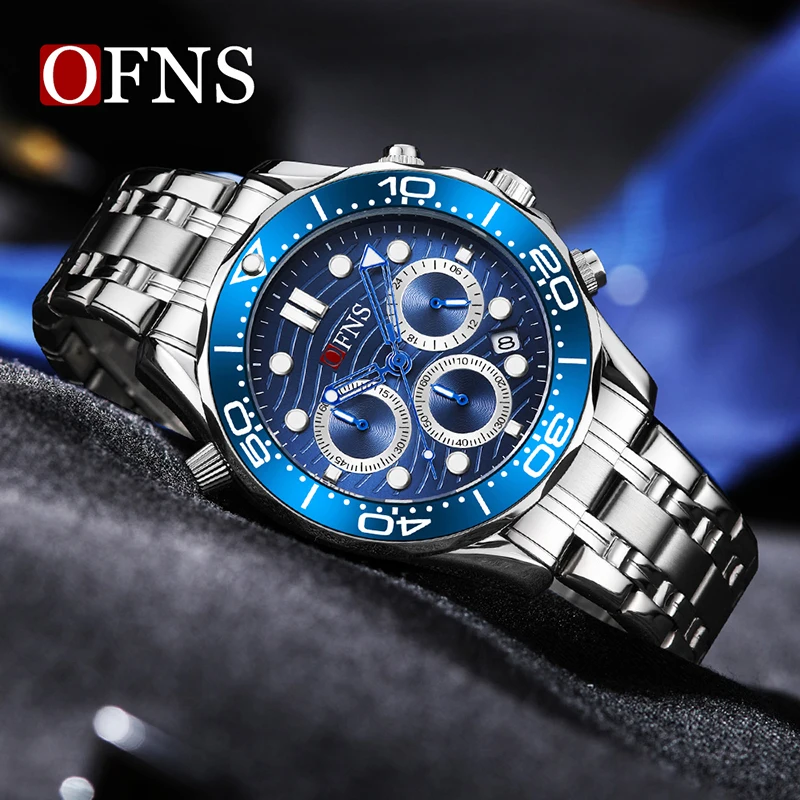 OFNS 7104 New Style Hot Sale Fashion Men's Watch Waterproof Luxury Man Watches Date Week Business Male Quartz Wristwatch For Men