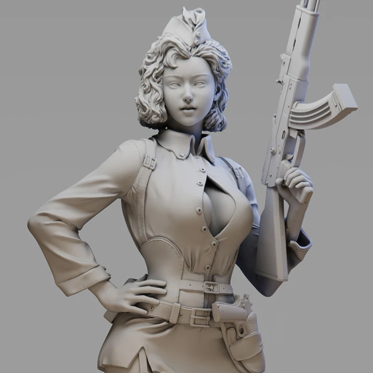 OceanCosmos miniatures, Original, female officer, military theme, sexy girl soldier, AK gun, Resin unpainted Model kit figure GK