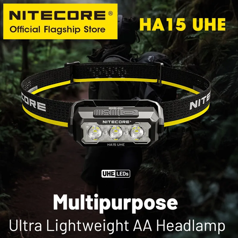 NITECORE HA15 UHE AA Headlamp Multipurpose Ultra Lightweight 400 Lumens for Night Running Camping Fishing Trekking Road Trip