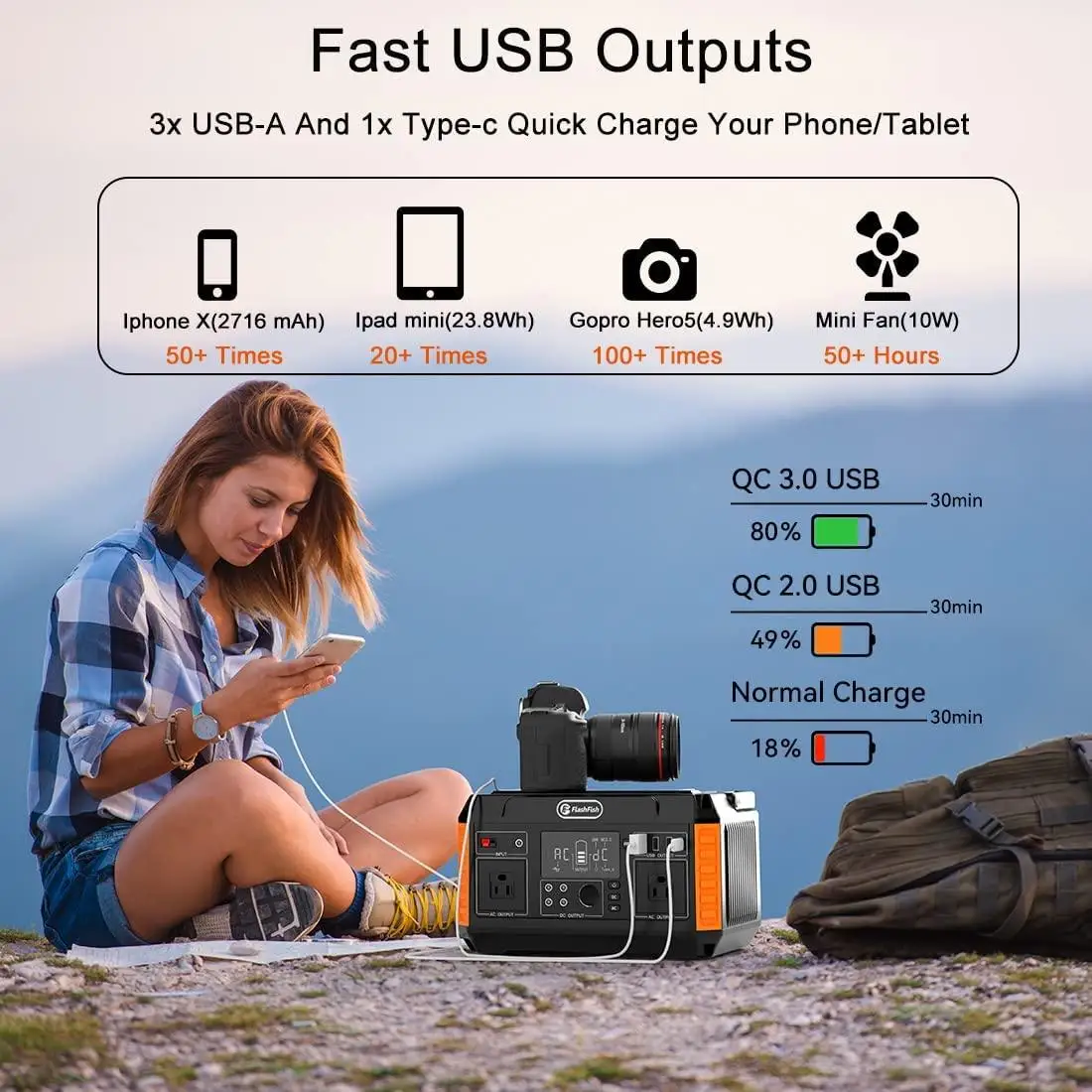 Flashfish P60 Tragbares Kraftwerk, 520 W, Solargenerator, 520 Wh Lithium-Ionen-Akku, Heim-Backup, Outdoor, Camping, mobile Stromversorgung