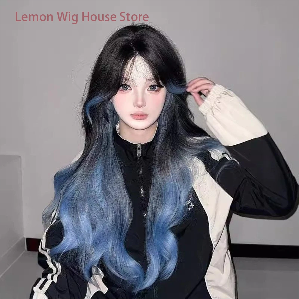 

Blue Black Wig for Women High Quality Fiber Wig Long Wave Synthetic Hair Lolita Wigs for Daily Use Cosplay Wig Heat Resistant