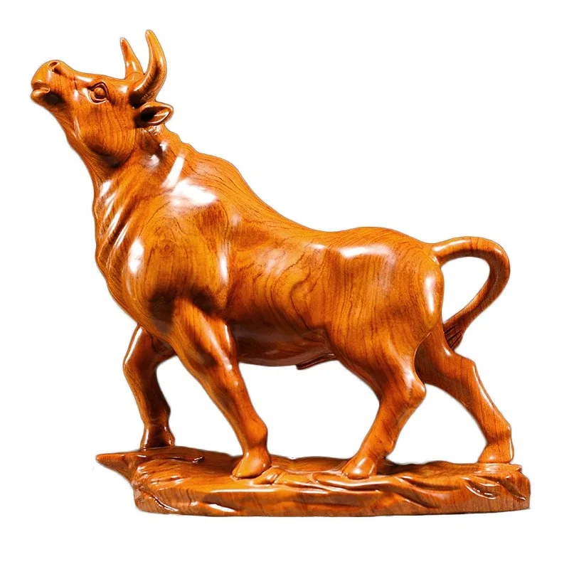 Hand Carved Red Sandalwood Wooden Bull Statue Figurine - Zodiac Ox