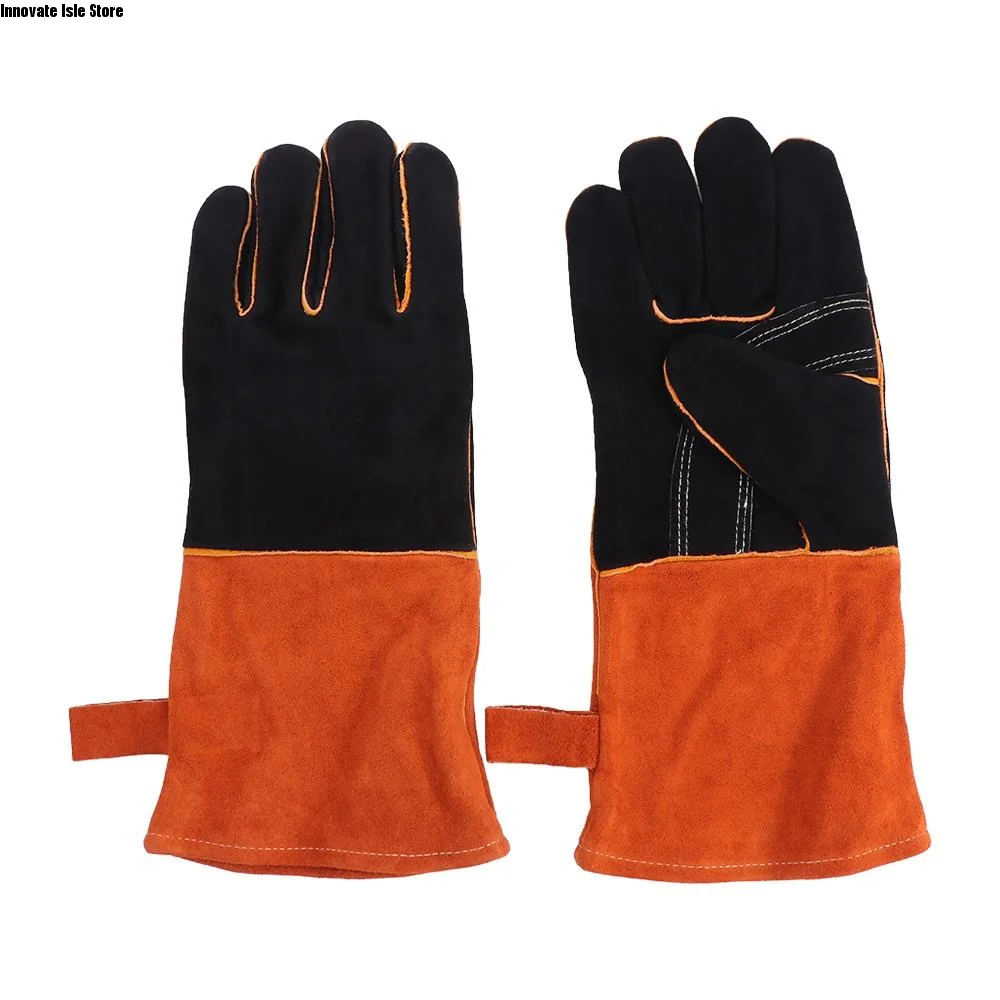 1 Pair Anti-Heat Leather Welding Gloves Cowhide Leather Labor Protection Work Safety Glove Wear Resistant Acid Resistance