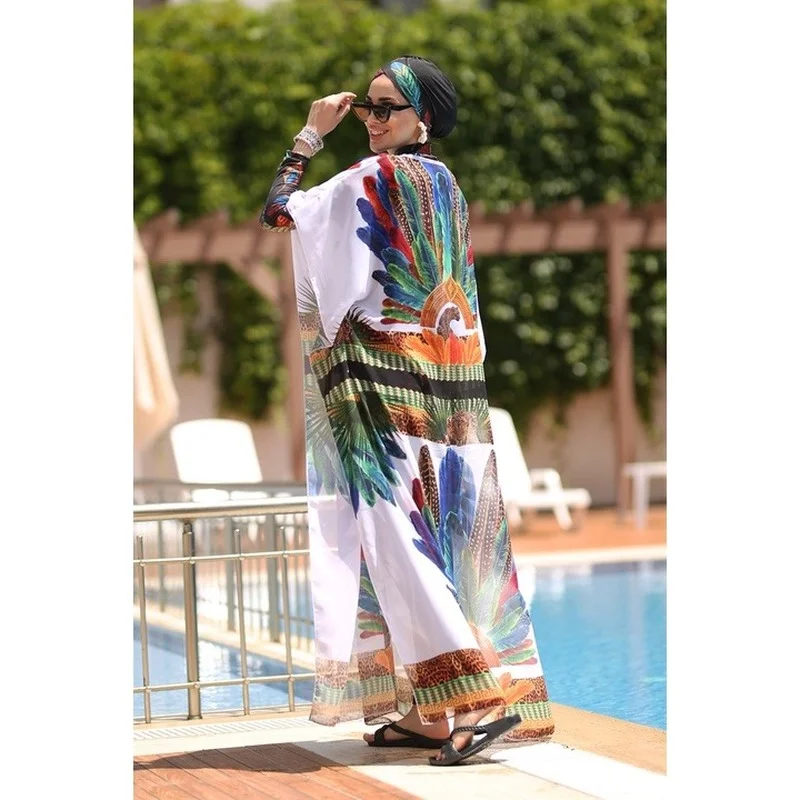 Costumi da bagno musulmani donna poliestere asciugatura rapida modesto costume da bagno Hijab 4 pezzi maniche lunghe stampa lslamic Burkini bañador