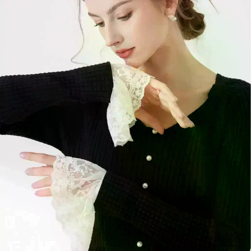 الأصفاد الدانتيل الأبيض انفصال الأكمام وهمية الزفاف زي العرائس سترة الكفة هالوين زي تأثيري الملحقات