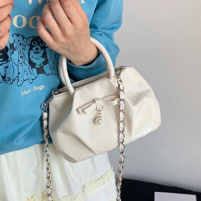 

Изысканные однотонные маленькие сумки, модная универсальная сумка через плечо с цепочкой, милая сумка на одно плечо с украшением в виде банта