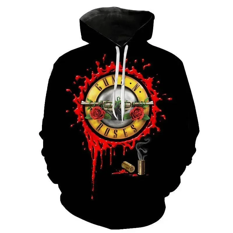 2024 Autumn Guns N Roses 3D Print Hoodies  Men Fashion Casual Sweatshirts Oversized Hoodie Men’ s Pullovers Tracksuit Clothing