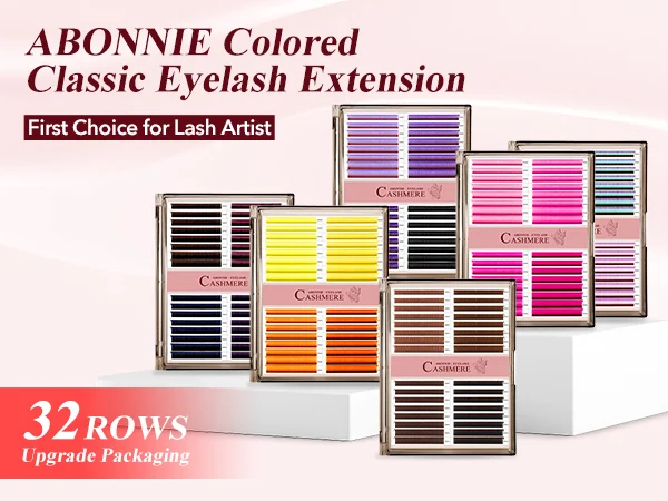 32 Reihen Lila Farbe Klassische Wimpernverlängerungen Flauschige Wimpern Gemischte Tablett Volumen Wimpern Abonnie Lash – Detail 1