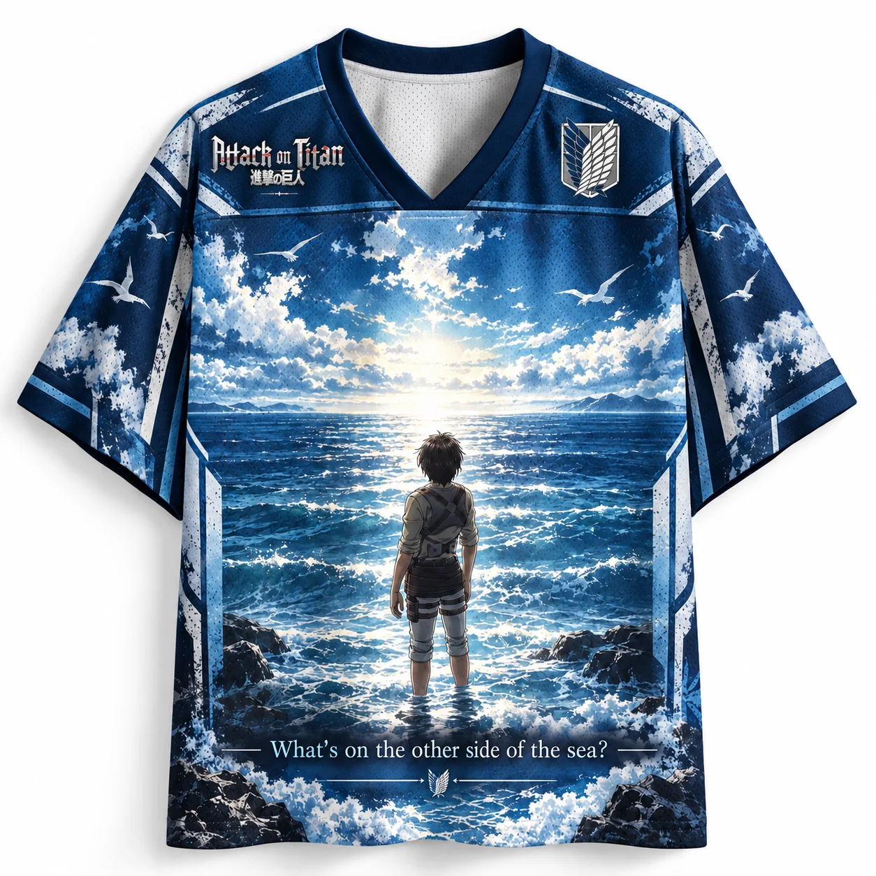 Trendy Anime Theme Graphic Print V Neck Shirt Unisex Football Jersey Fashion Graphic Tee for Weekend Casual Hip Hop Outfit