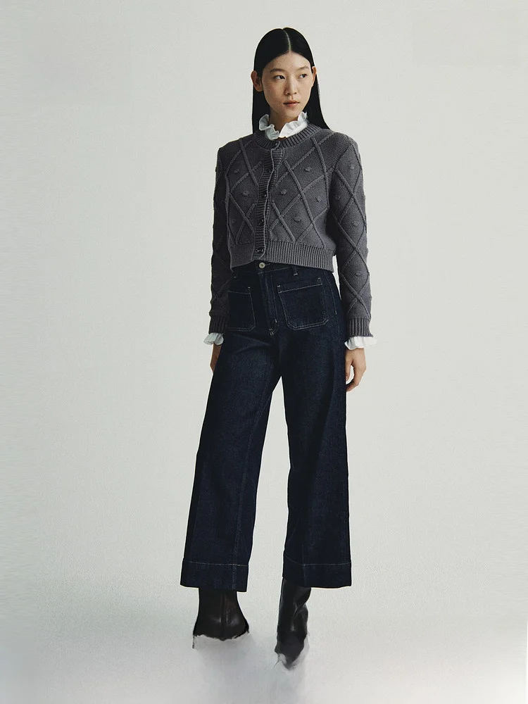 

H&M Spring Women's Knitted Twist Cardigan Casual Sle Regular Thin Button Detail Cotton Polyester Blend Open Cardigan