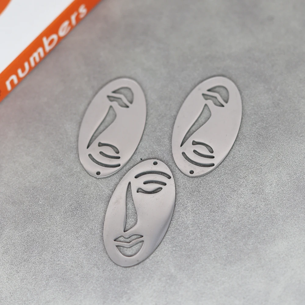 3pcs Stainless Steel Charms for Jewelry Making Abstract Face Sword Moth Skeleton Lotus DIY Pendant for Earring Necklace Bracelet