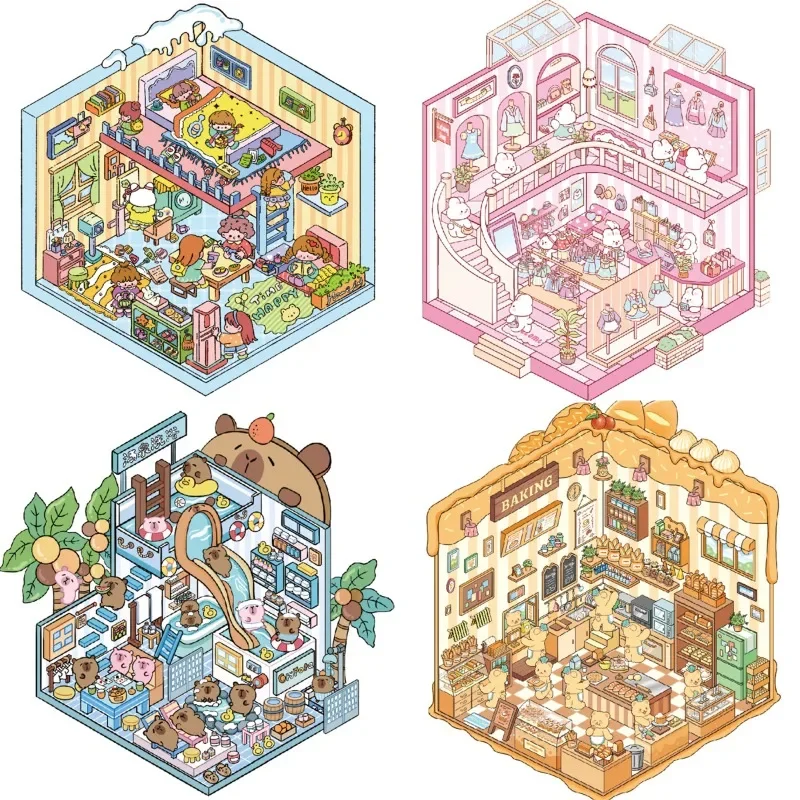 3 Dimensional Cartoon Animal Landscape Korean Stickers Miniature Scene PET  Decompression Management Store Play House Game