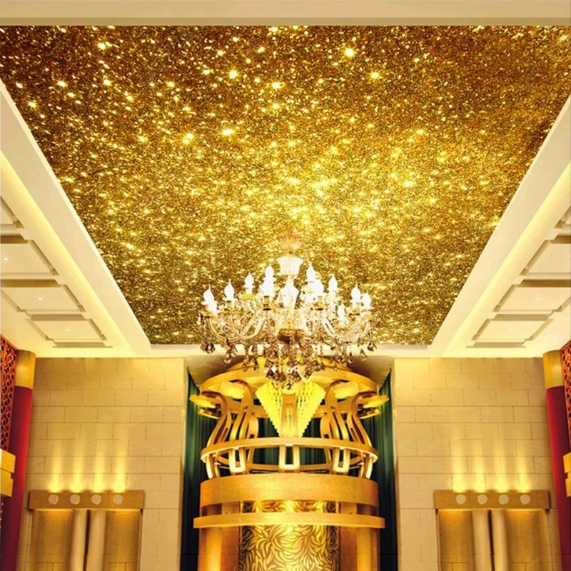 Customized Golden 3D Ceiling Mural Gold Particles Art Lobby Wallpaper Living room sofa background wall bedroom restaurant Hotel